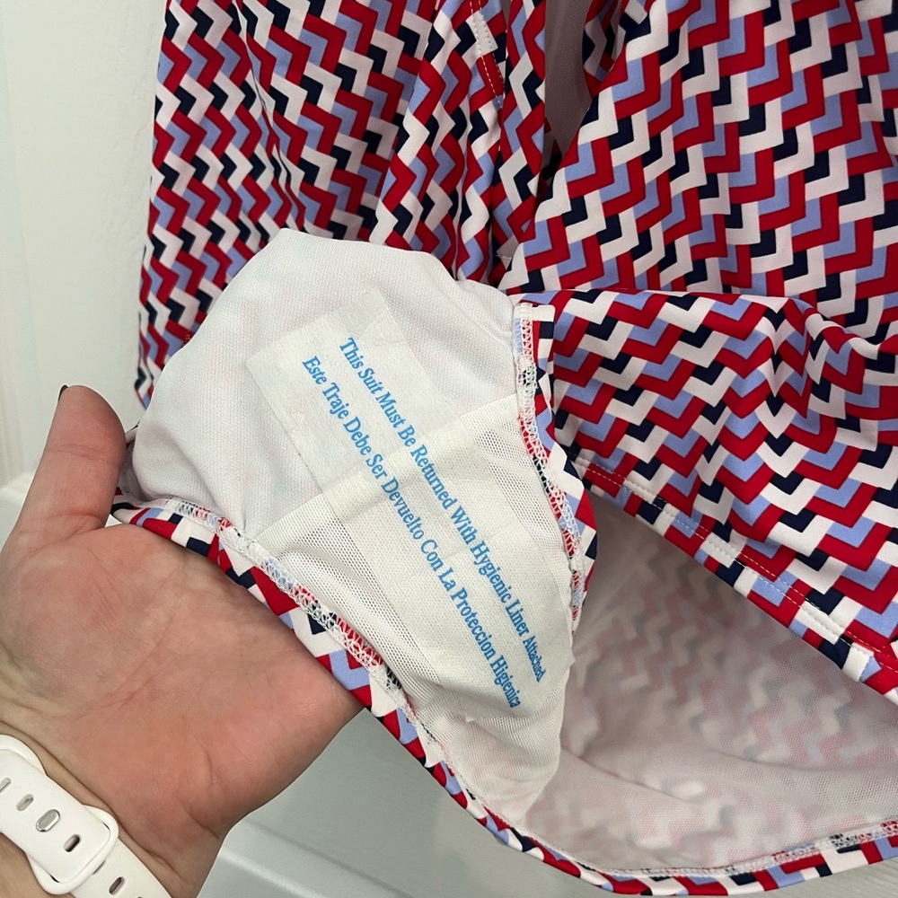 NWT Kona Sol Red White Blue Chevron Women's PLUS One-Piece Swimsuit Bathing Suit - Picture 11 of 11